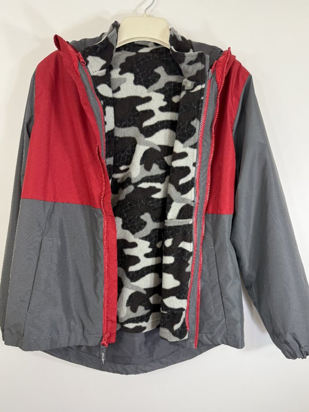 Eddie Bauer Kids L 14/16 Lone Peak 3 in 1 Jacket Red Gray Black Camo Fleece Coat